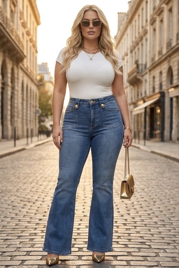 Großhändler DENIM LIFE - Weit geschnittene Stretch-Jeans mit überkreuztem Bund in großen Größen.