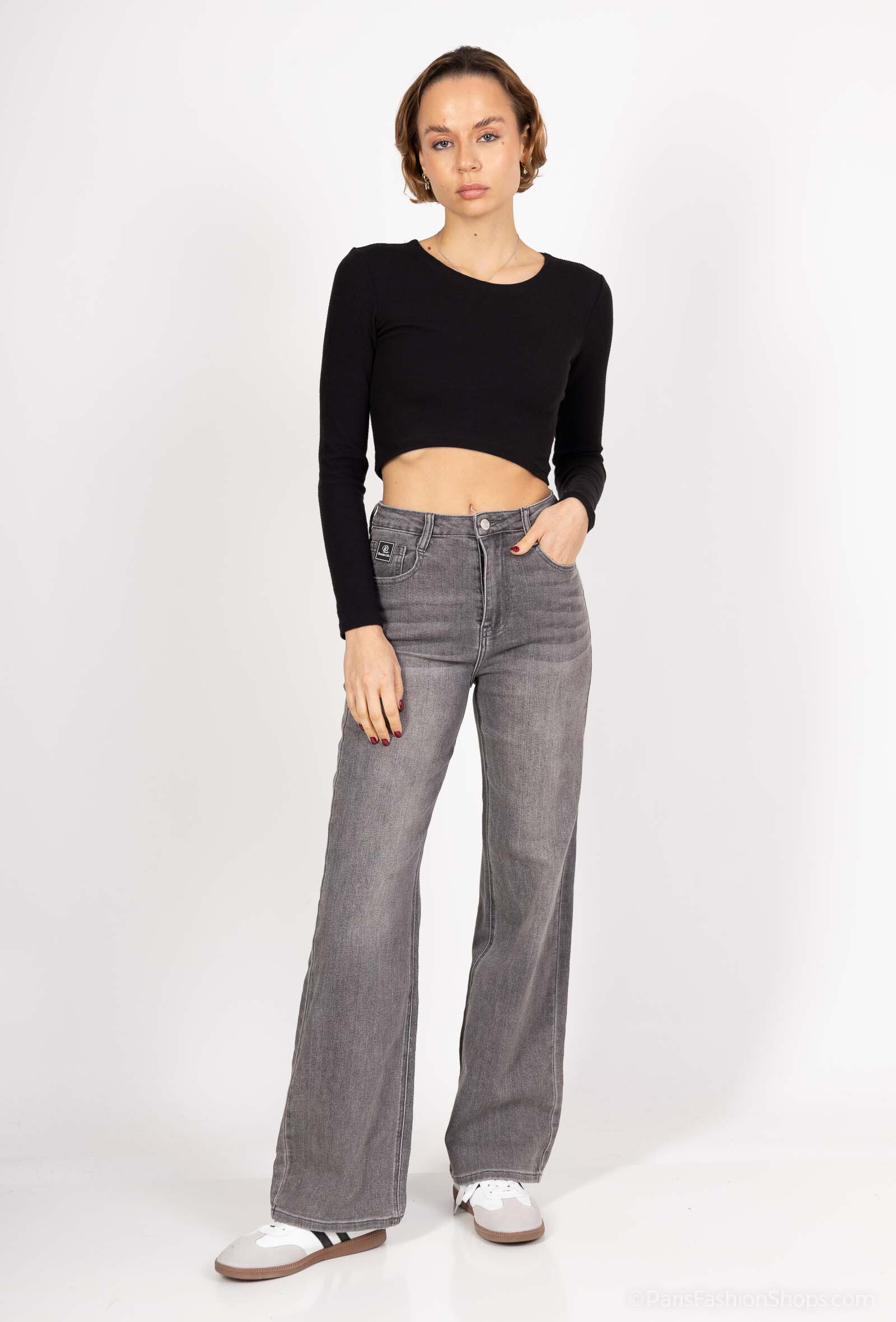 Wholesaler DENIM LIFE - Plus Size Stretch Wide Leg Jeans