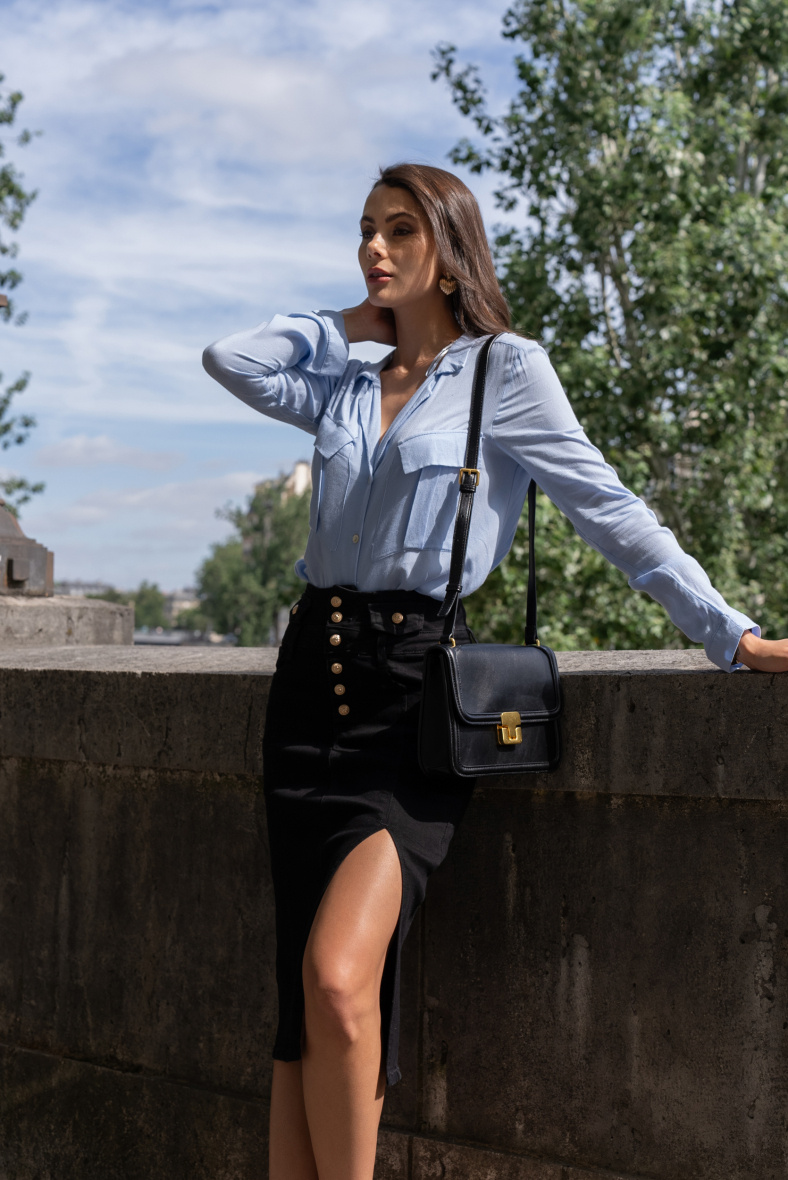 Wholesaler DENIM LIFE - Stretch denim skirt with a slit