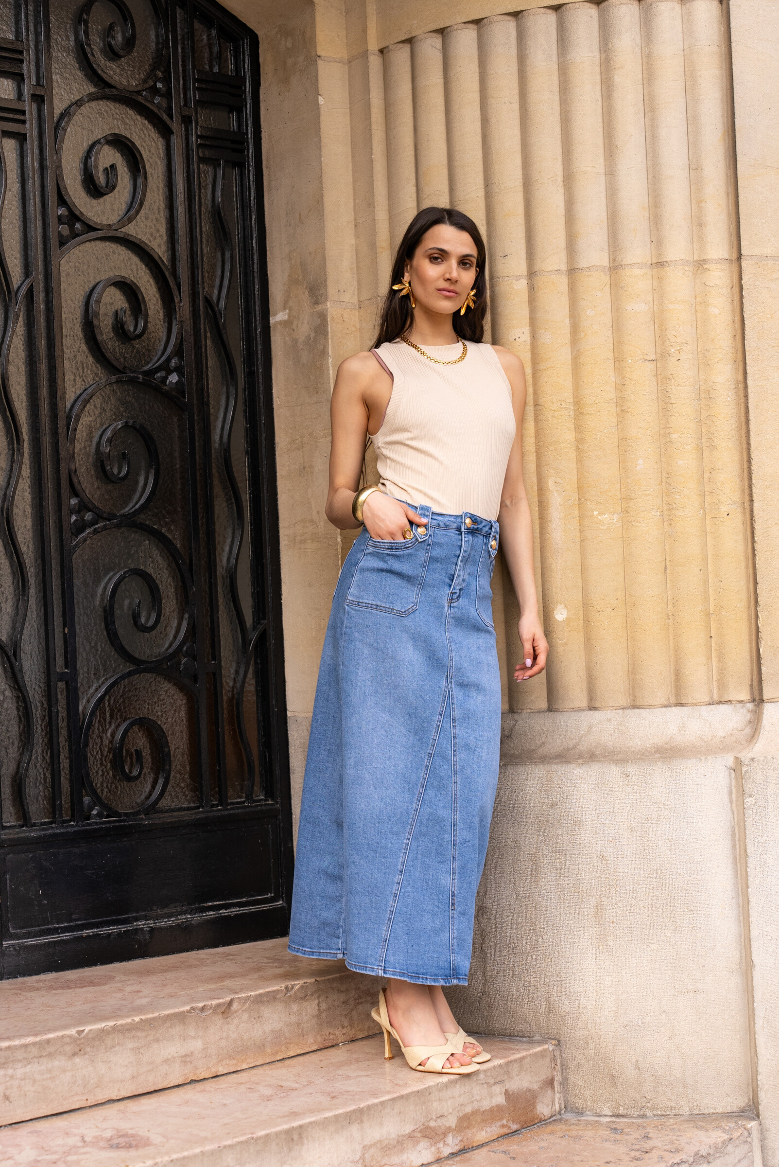Großhändler DENIM LIFE - Langer Dehnungs -Jeansrock ohne Schlitz