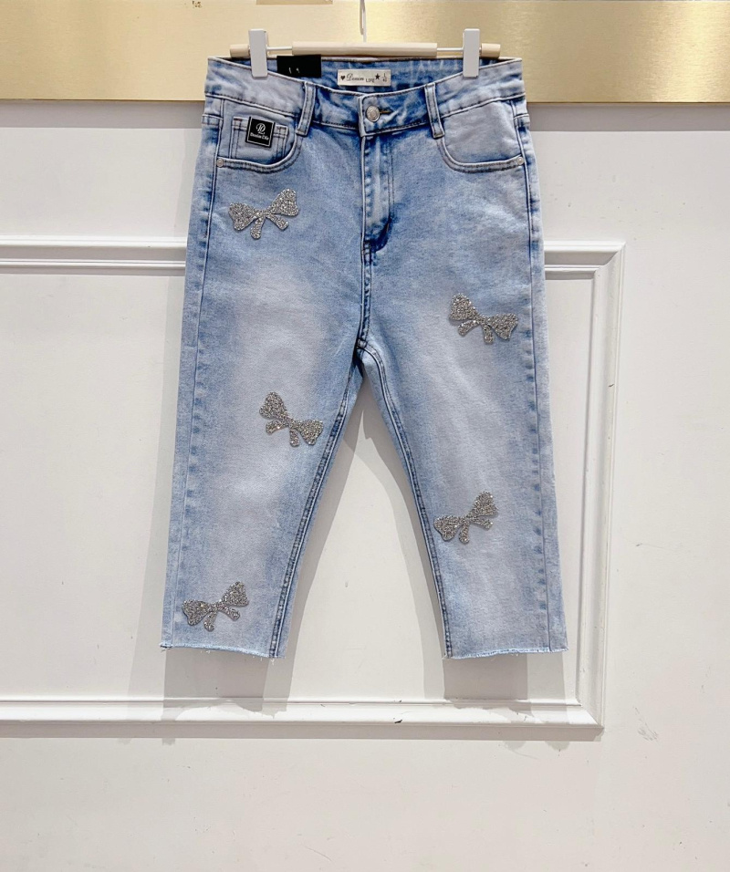 Großhändler DENIM LIFE - Knöchelstretch-Röhrenjeans in Übergröße mit Perlen