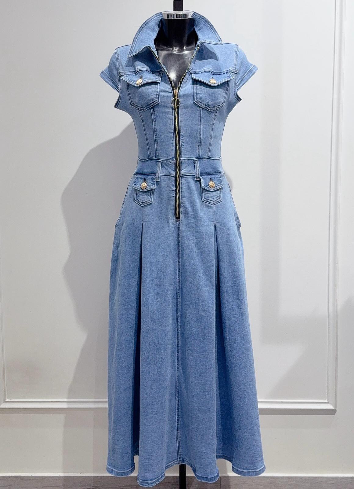Großhändler DENIM LIFE - Langes Stretch-Jeanskleid
