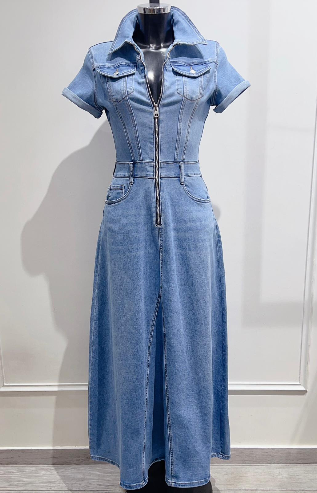 Mayorista DENIM LIFE - Vestido largo denim elástico