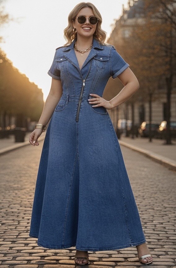 Grossiste DENIM LIFE - Robe longue Grand Taille En Jean