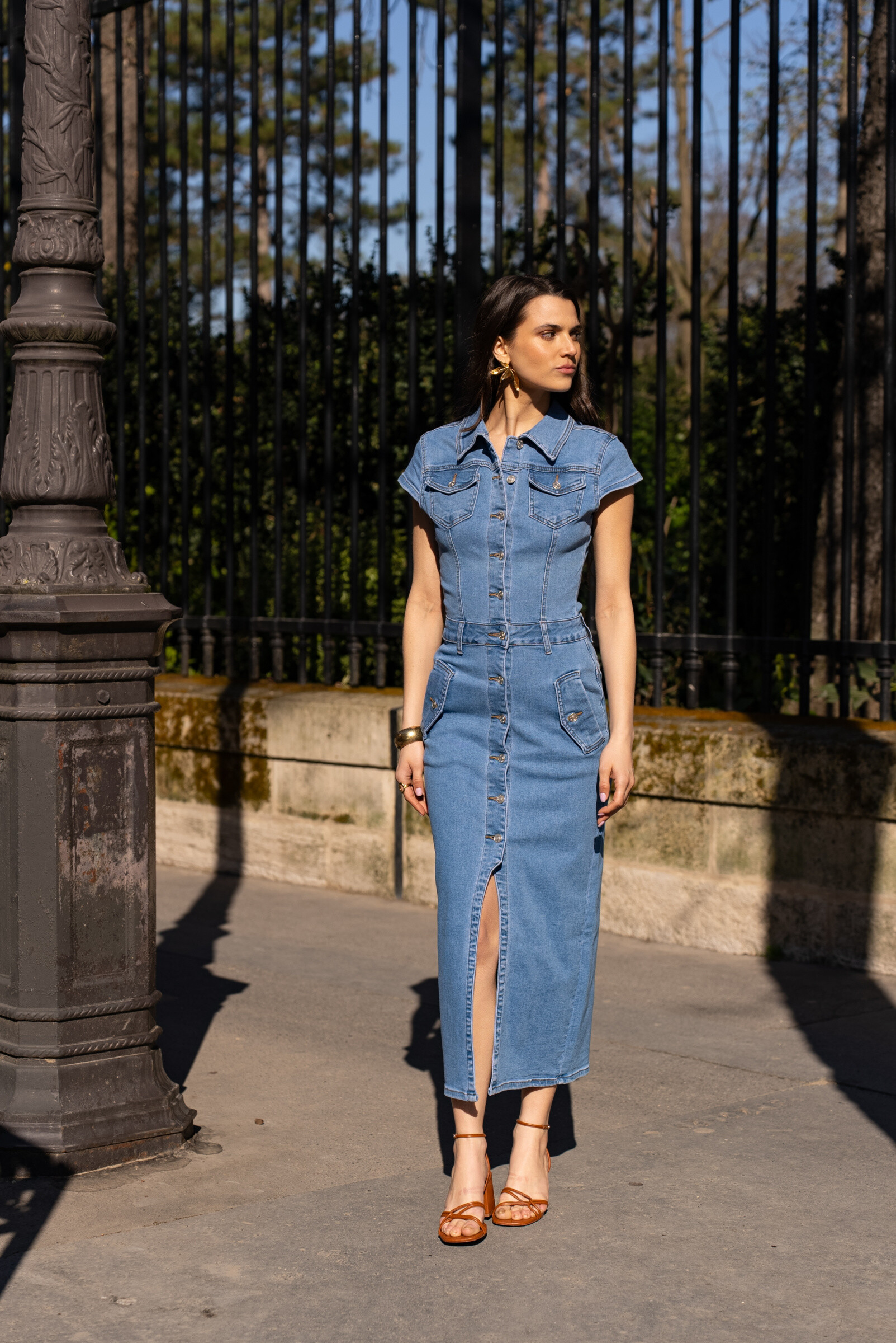 Grossista DENIM LIFE - Abito lungo stretch con maniche lunghe