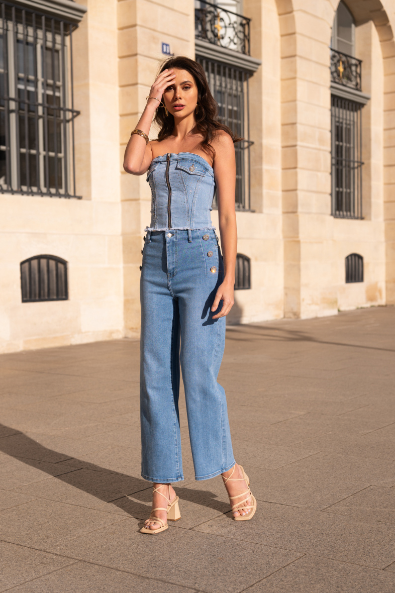 Mayorista DENIM LIFE - Bustier de denim elástico con cremallera