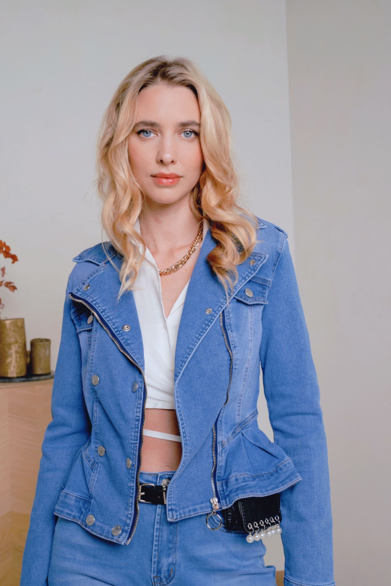 Wholesaler DENIM LIFE - Ruffled flared stretch denim jacket