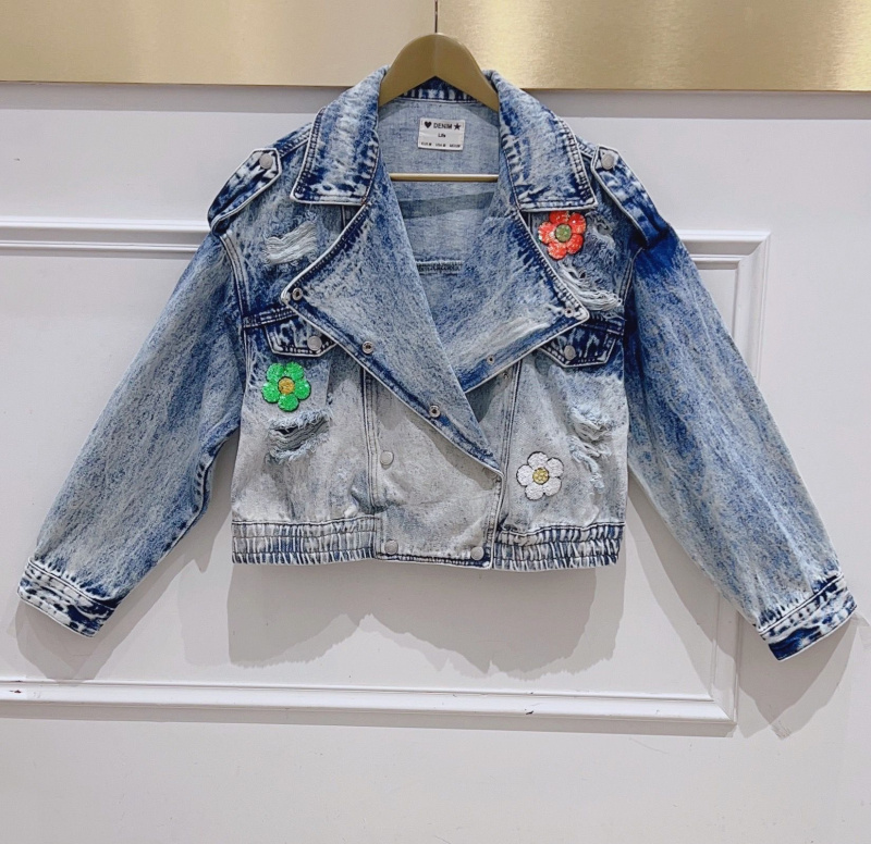 Wholesaler DENIM LIFE - Oversized denim jacket with diamond heart