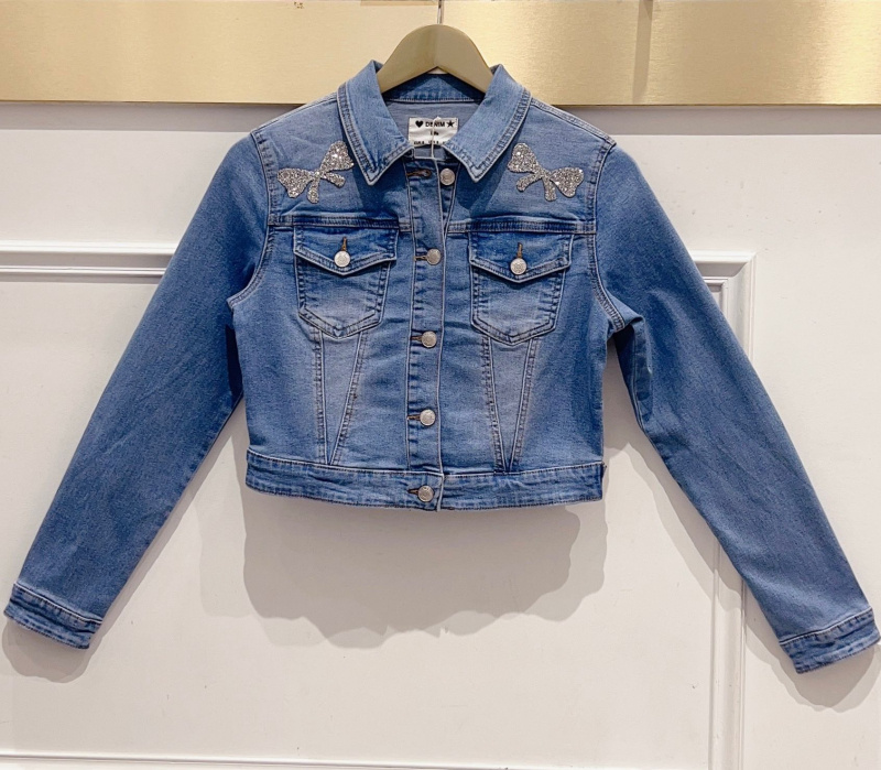 Großhändler DENIM LIFE - Stretch-Jeansjacke mit Perlen und Diamanten