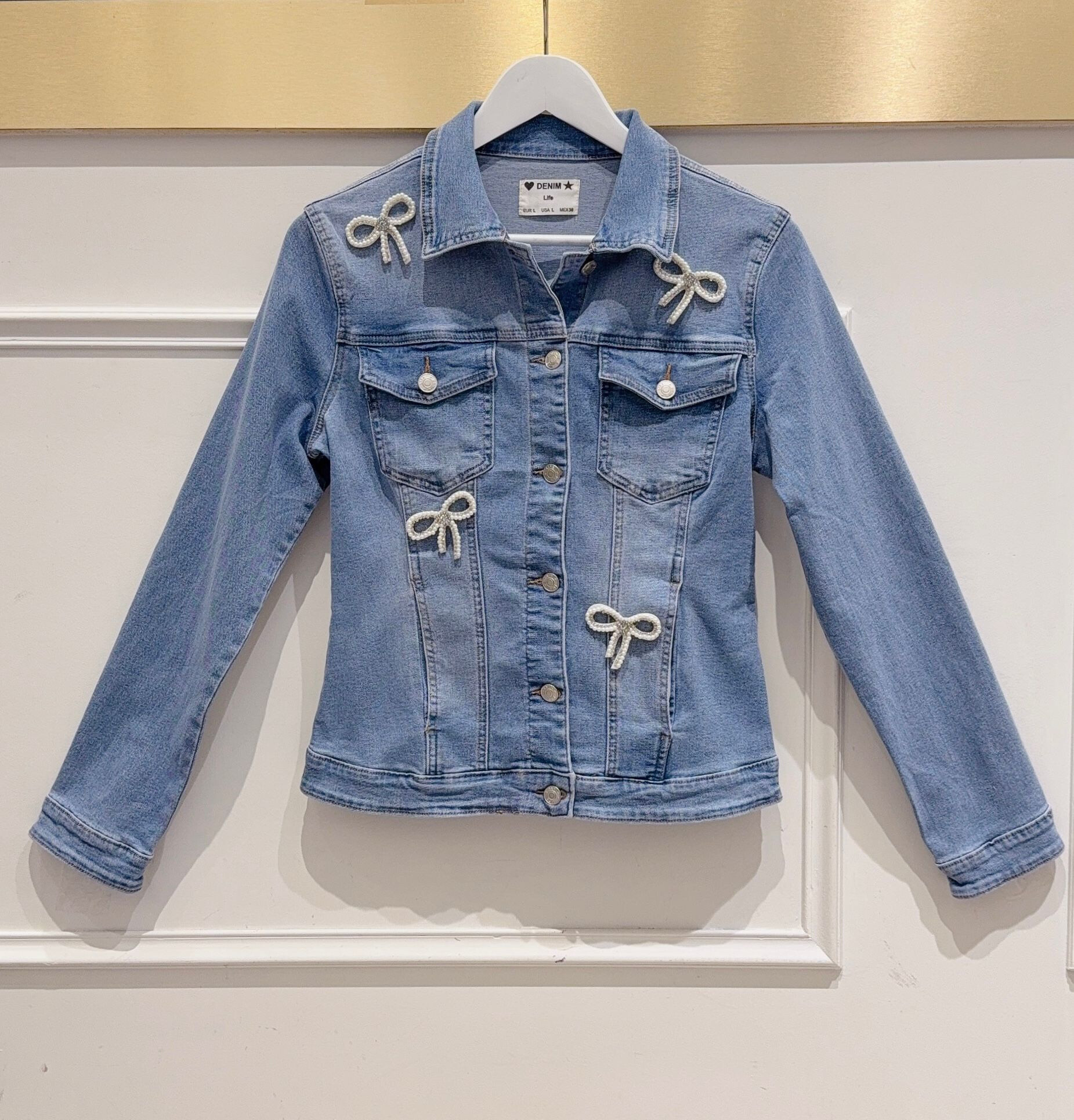Grossiste DENIM LIFE - Veste en jean cintré stretch avec nœuds