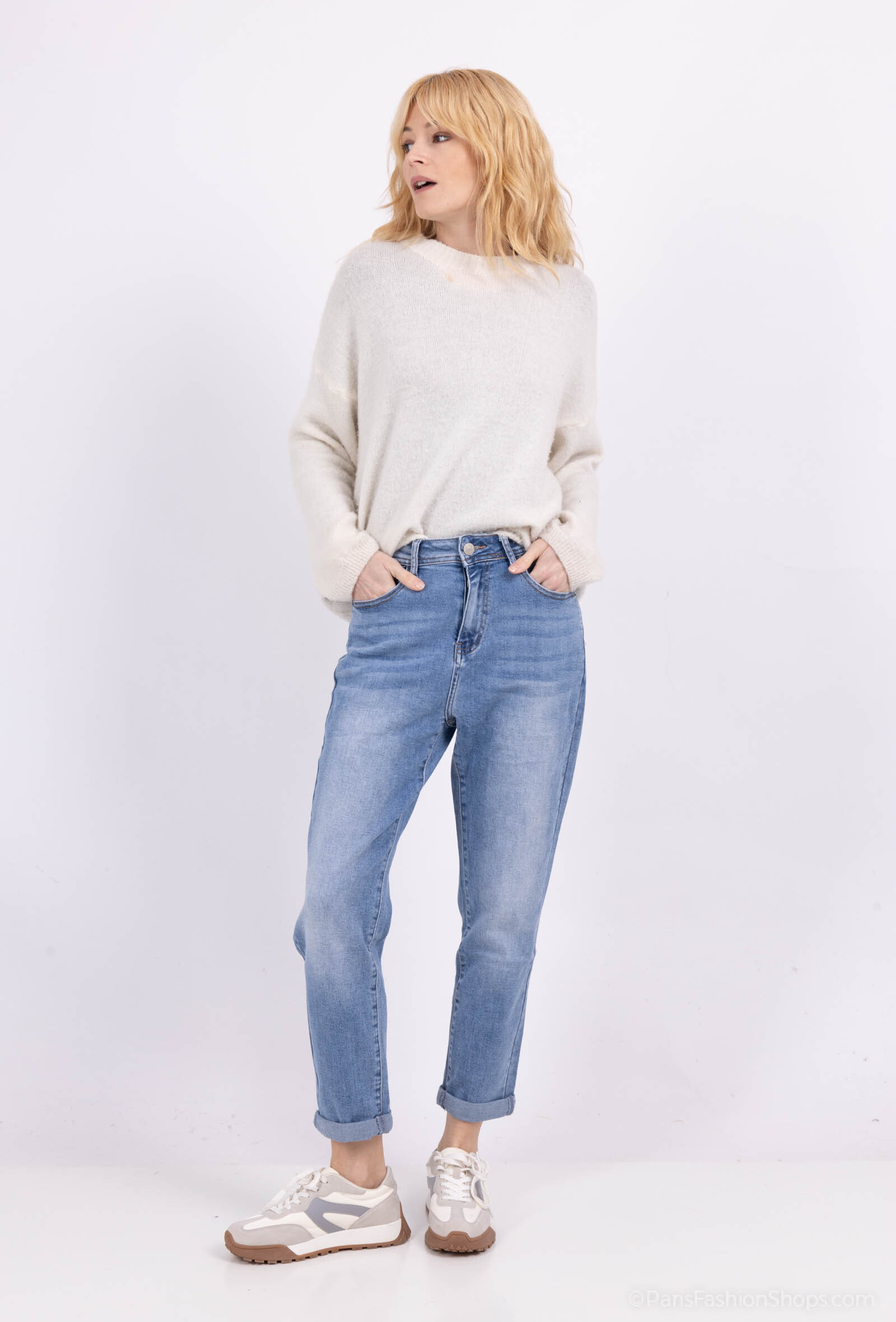 Großhändler DESTINA - Blau verwaschene Mom-Jeans