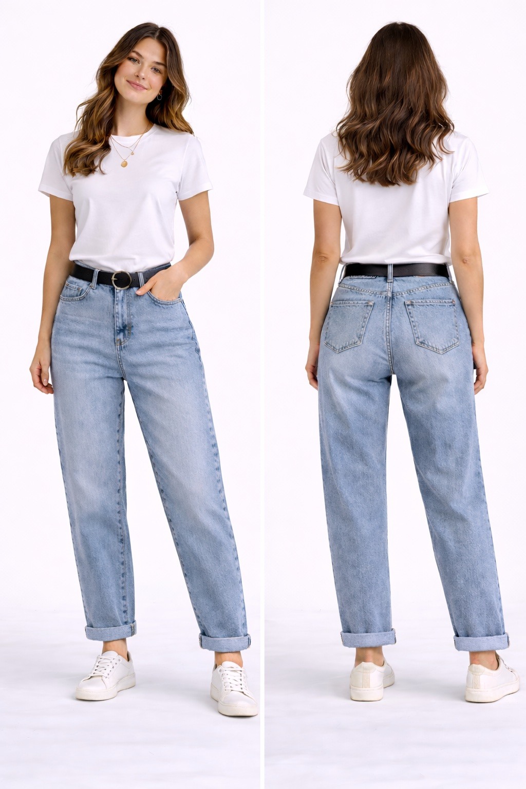 Grossista DESTINA - Mom jeans azzurri con cintura