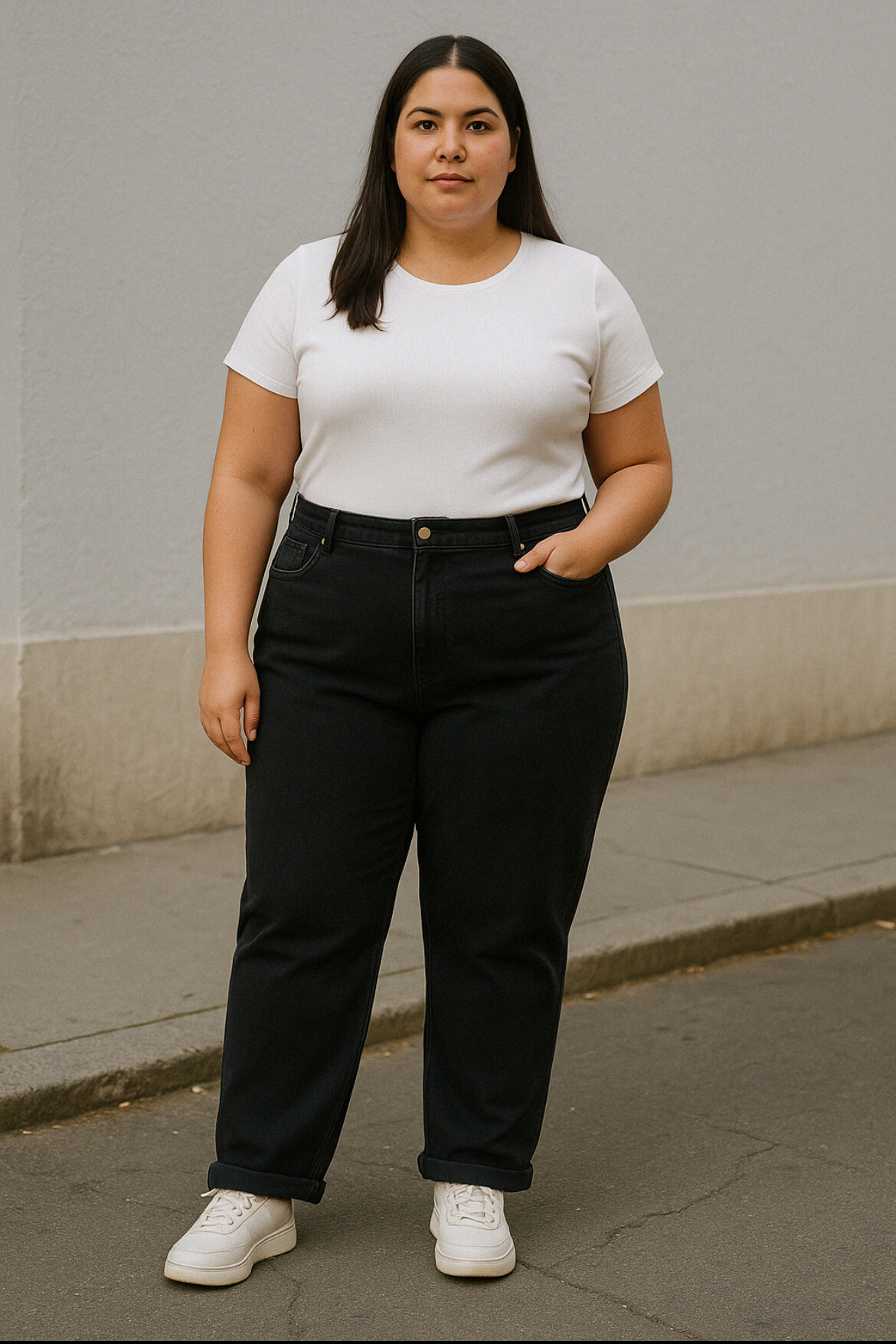 Grossiste DESTINA - Jeans noir mom fit souple grande taille