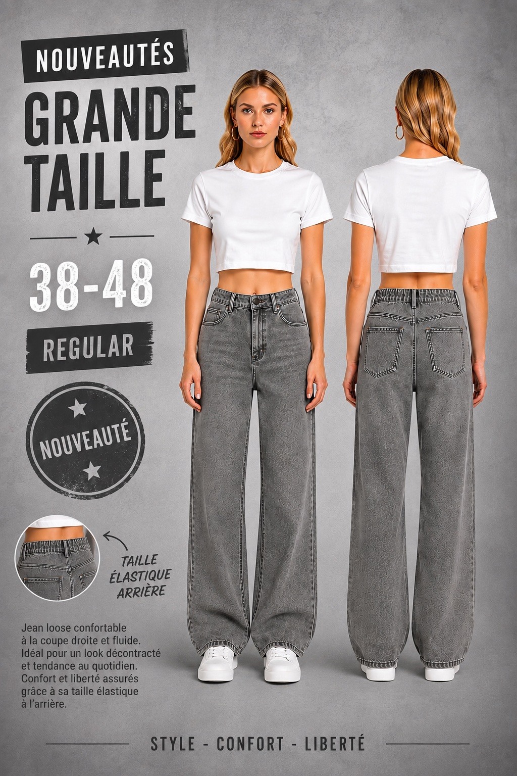 Grossiste DESTINA - Jean regular droit GT 38-48 (taille demi-élastique)