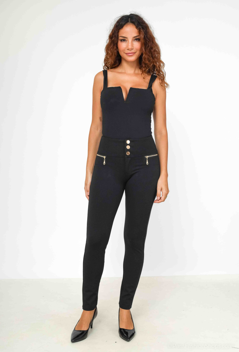 Großhändler DESTINA - Leggings mit Reißverschluss und Knöpfen