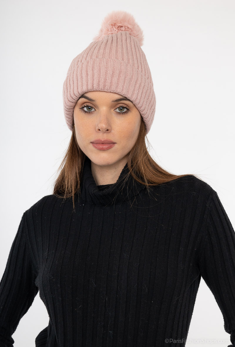 Grossiste DH DIFFUSION - Bonnet fourré en moumoute avec pompon Femme Doublure Fausse Fourrure Extra Chaud