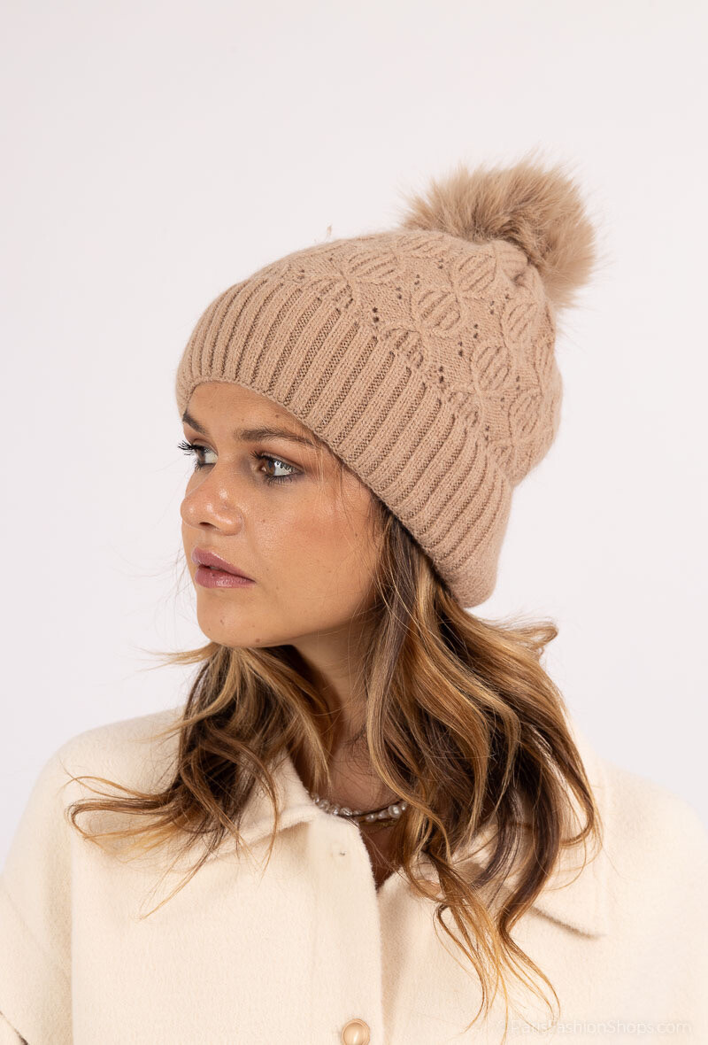 Wholesaler DH DIFFUSION - Wool Beanie with pompom fur lining - Faux Fur Lining - Unisex