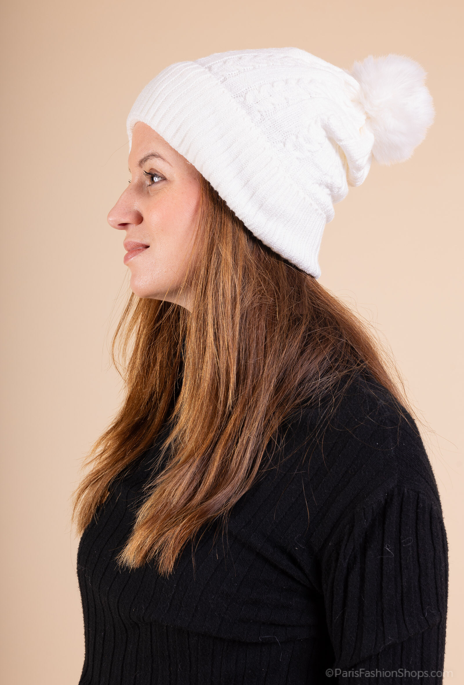 Grossista DH DIFFUSION - Cappello di lana foderato di pelliccia con pon pon di pelliccia sintetica extra caldo - Unisex