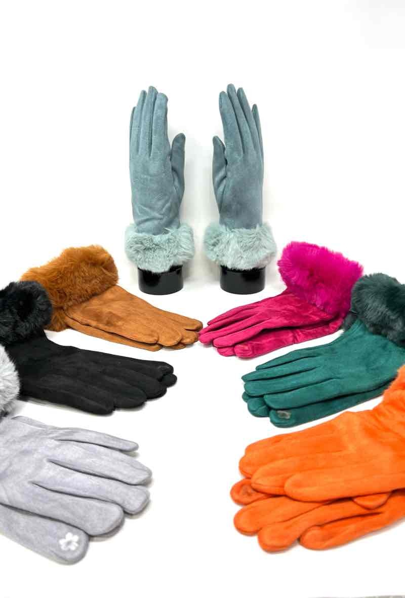 Grossiste DH DIFFUSION - Gants velours entourés de Fauxfur Tactile Femme Doublure Fourrure