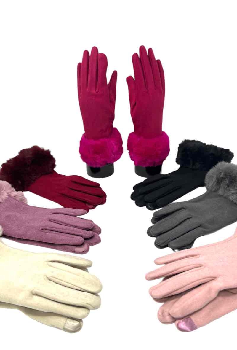 Grossiste DH DIFFUSION - Gants velours entourés de Fauxfur Tactile Femme Doublure Fourrure