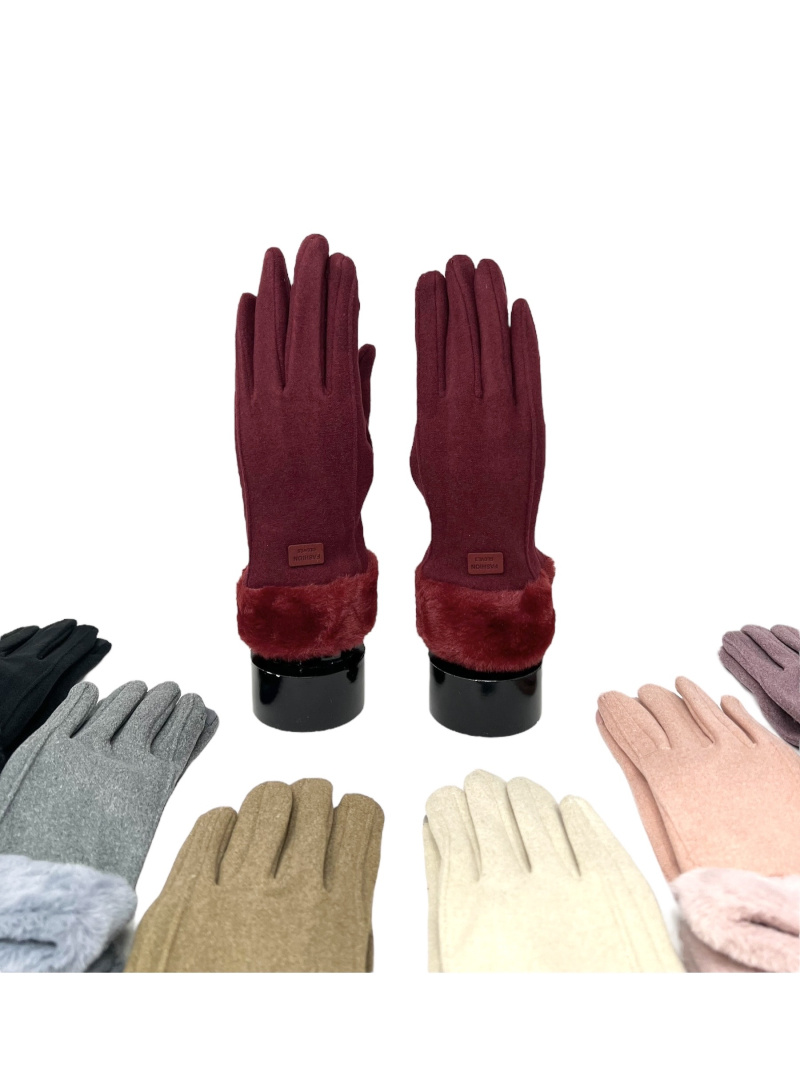 Grossiste DH DIFFUSION - Gants velours entourés de Fauxfur Tactile Femme Doublure Fourrure