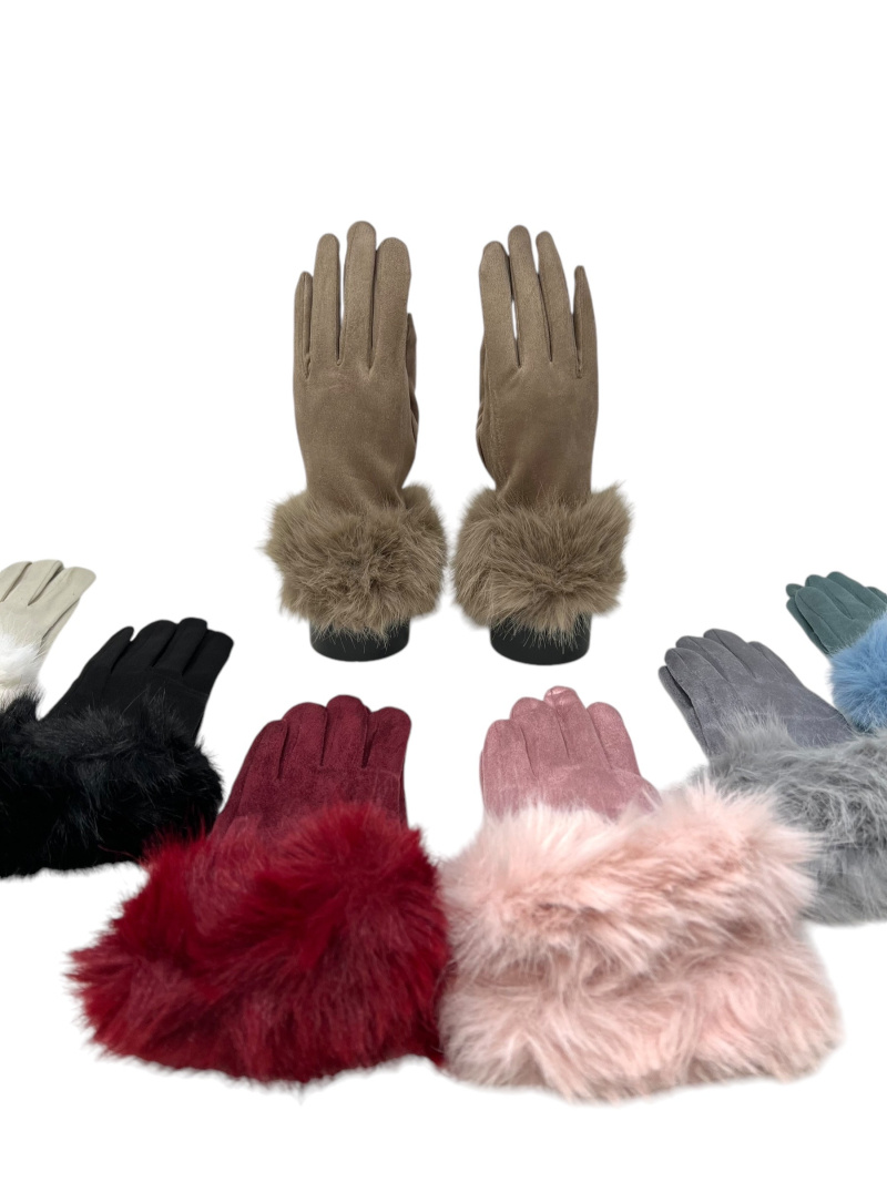 Mayorista DH DIFFUSION - Guantes de terciopelo rodeados de forro de piel sintética táctil para mujer.