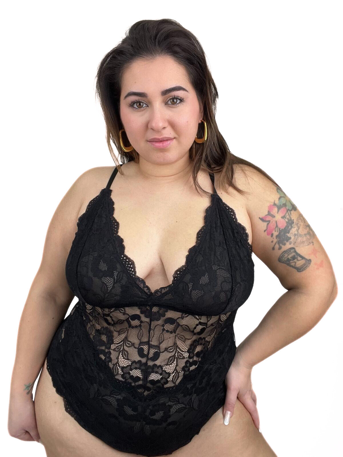 Grossista DIADEMA - Body Donna Pizzo Elasticizzato Nero Taglia Unica Plus Size Lingerie