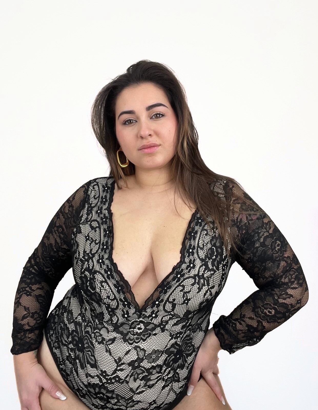 Grossiste DIADEMA - Body Femme Grande Taille Dentelle Élastique Noir Manches Longues Lingerie