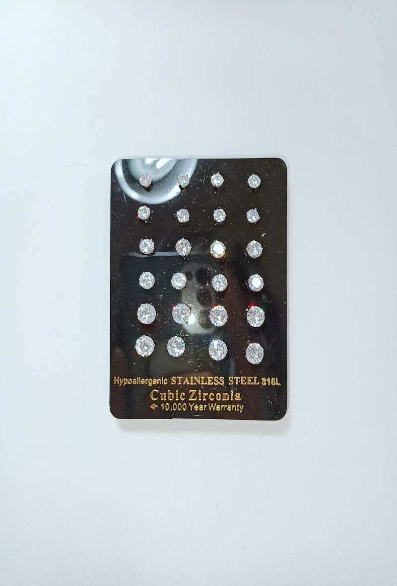 Grossiste Diamond - PAQUET BOUCLE D'OREILLE ACIER ZIRCONIA ROND