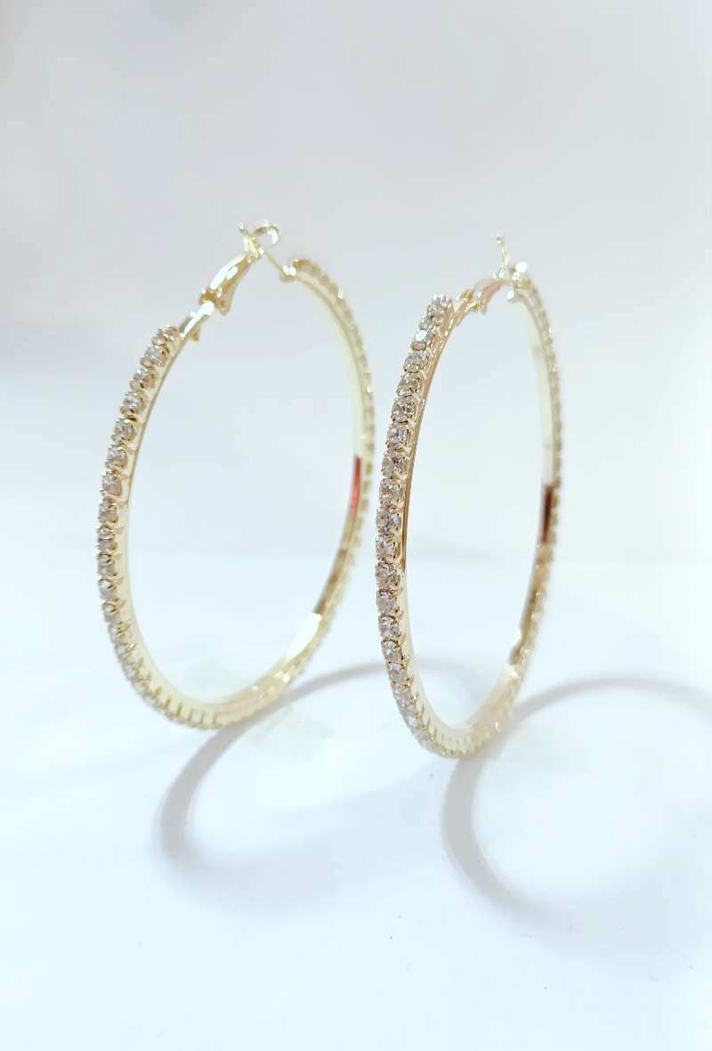 Boucles D'oreilles Créoles Avec Strass - Argenté/Nickel - Fermoir Clous - Neuves Sans Emballage