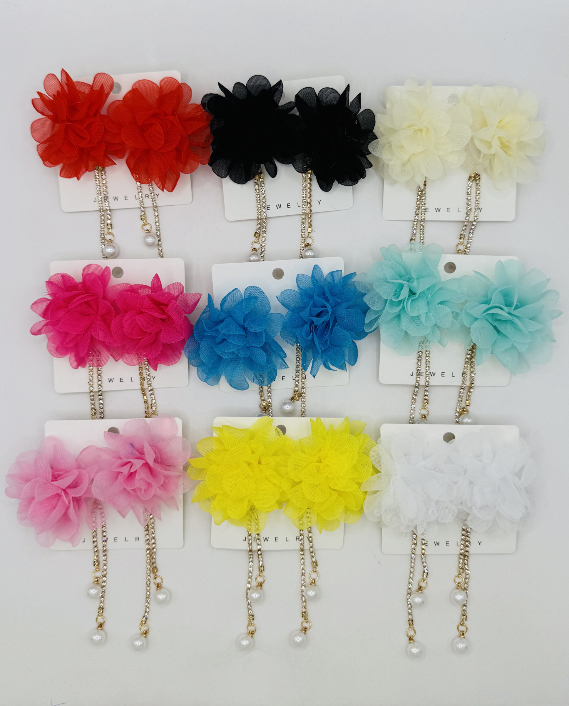 Mayorista Diamond - Juego de pendientes florales con perla y colgantes de strass