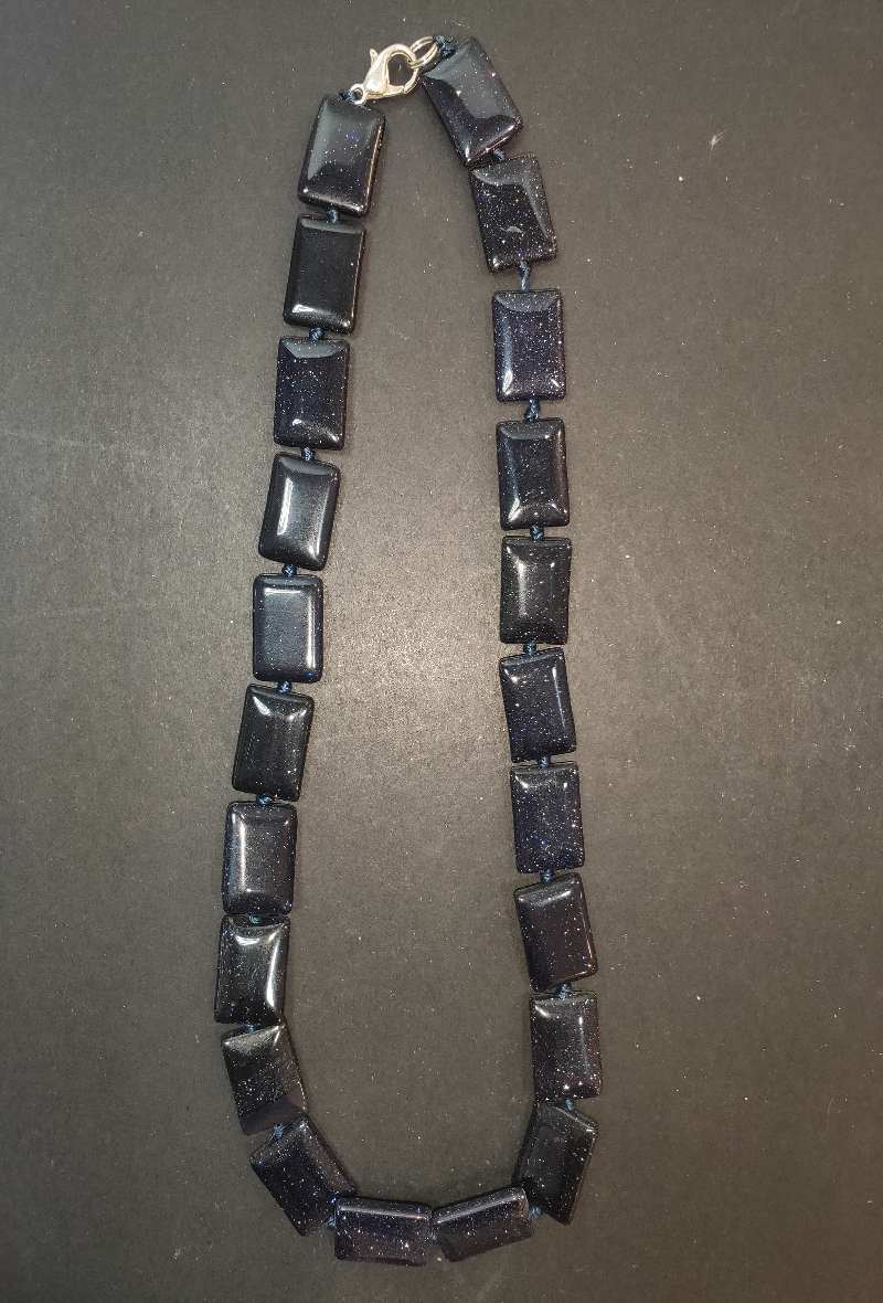 Grossiste Diamond - COLLIER PIERRE DE SOLEIL BLEUE RECTANGLE PLAT