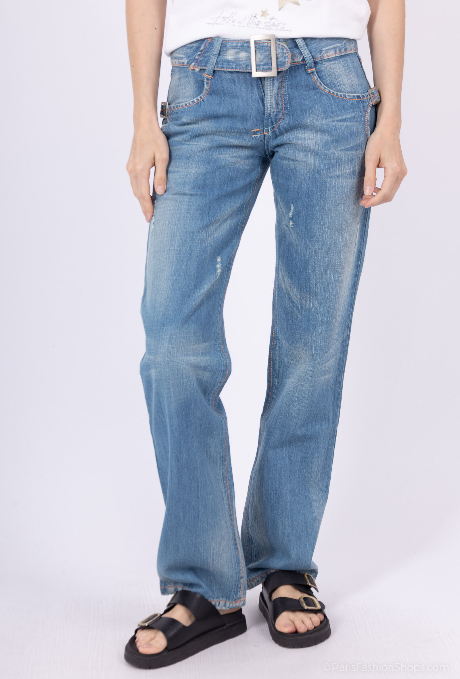 Grossista DIVA TEX DENIM - Jeans a gamba dritta, lavaggio vintage, blu chiaro, 100% cotone