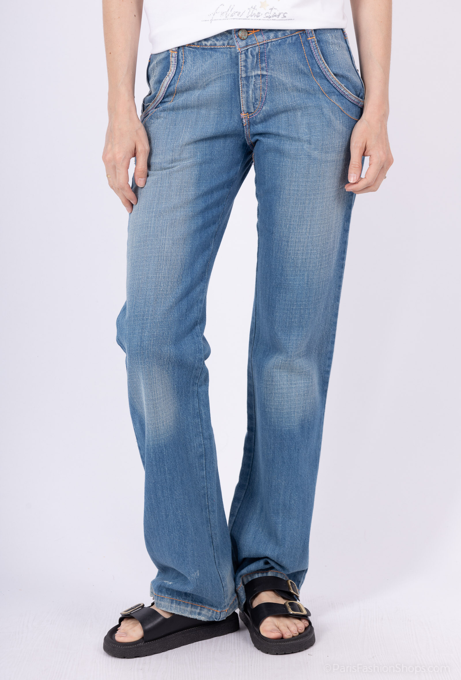 Grossista DIVA TEX DENIM - Jeans a gamba dritta, lavaggio vintage, blu chiaro, 100% cotone