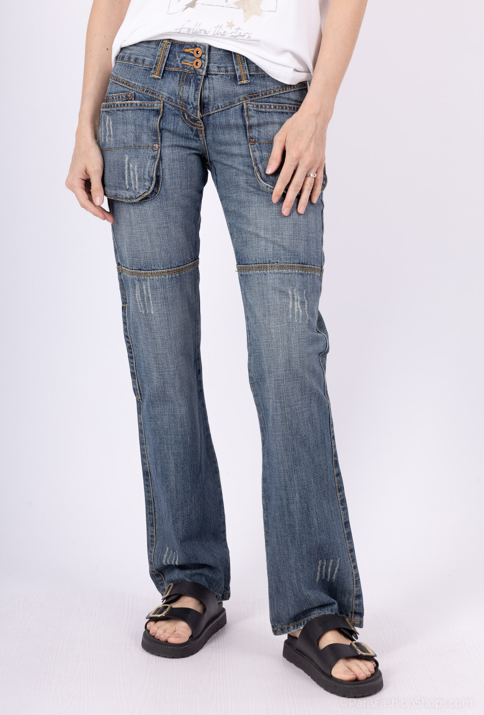 Grossista DIVA TEX DENIM - Jeans a gamba dritta, stile lavaggio vintage, 100% cotone