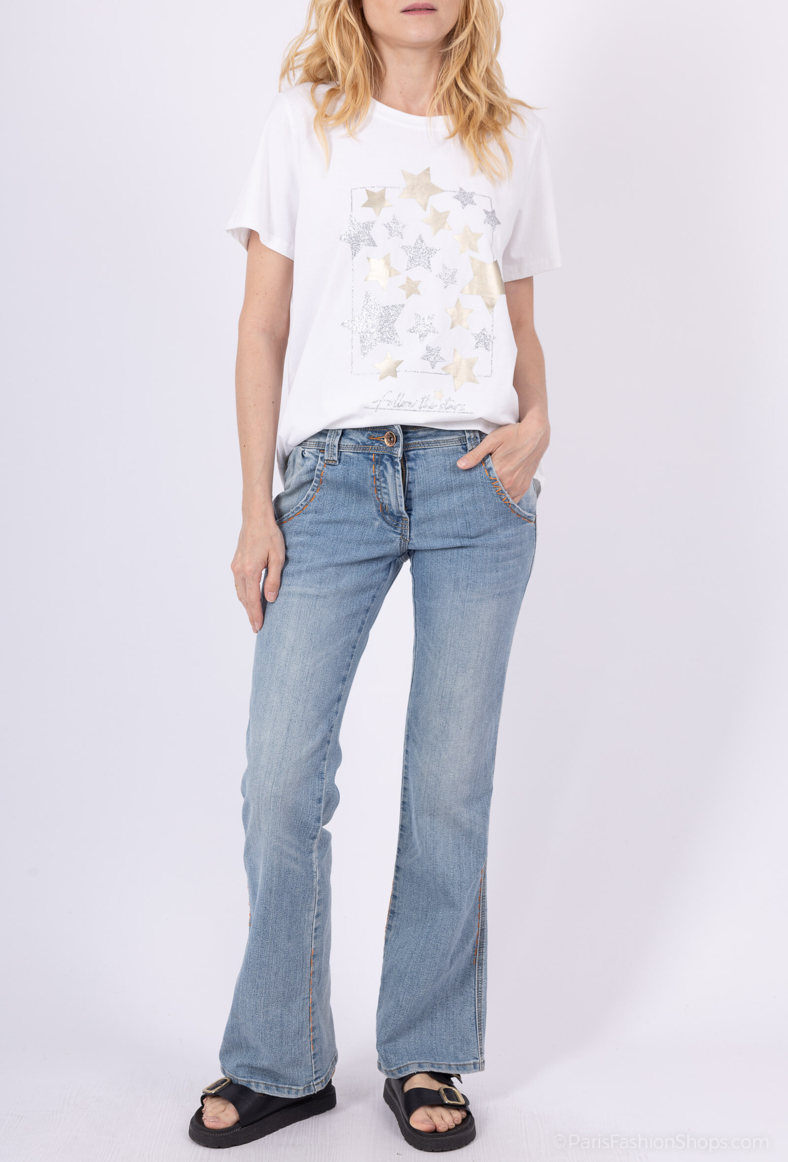Grossista DIVA TEX DENIM - Jeans a gamba dritta, lavaggio vintage, blu chiaro, 100% cotone