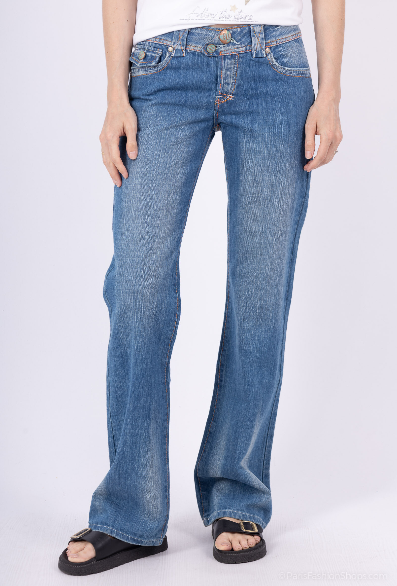 Grossista DIVA TEX DENIM - Jeans a gamba dritta, lavaggio vintage, blu chiaro, 100% cotone