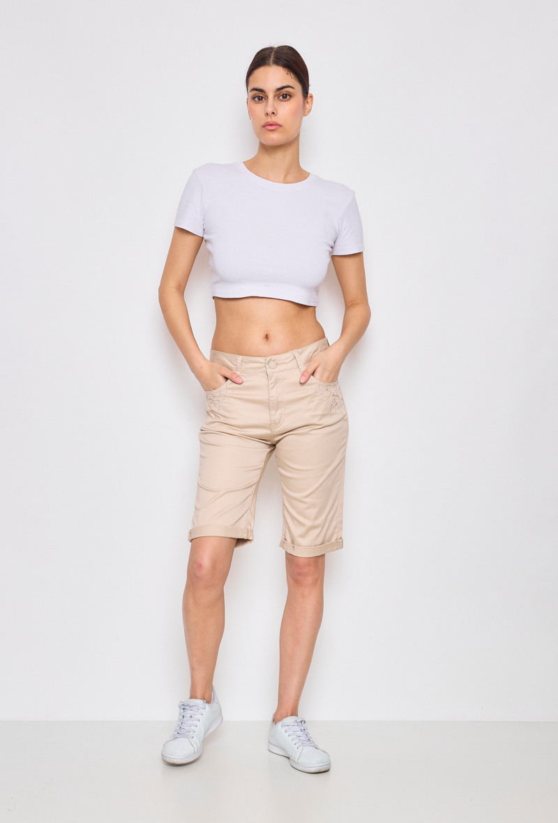 Wholesaler DIVA TEX DENIM - High-waisted capri pants / Bermuda shorts, in cotton