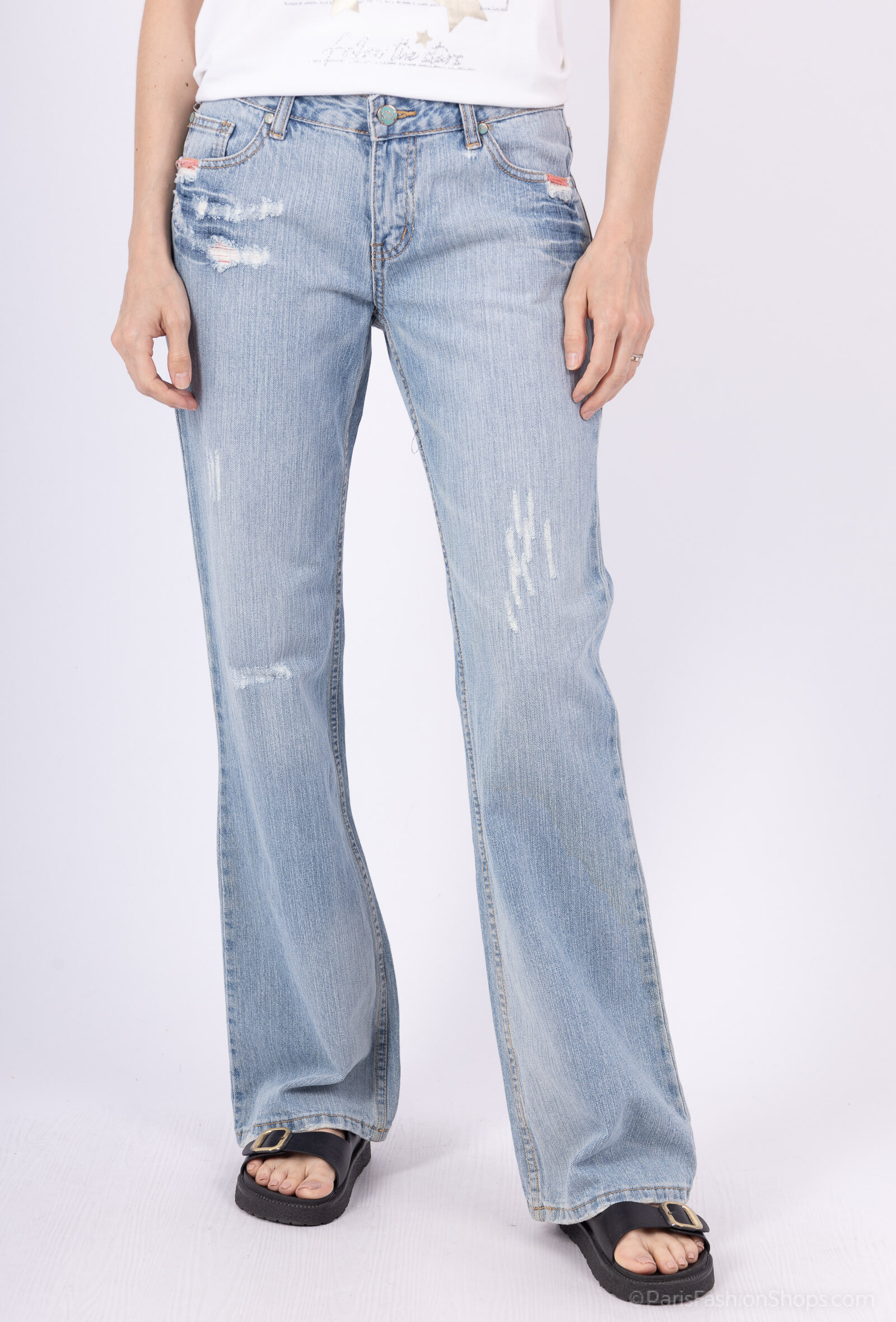 Grossista DIVA TEX DENIM - Jeans a gamba dritta, lavaggio vintage, blu chiaro, 100% cotone