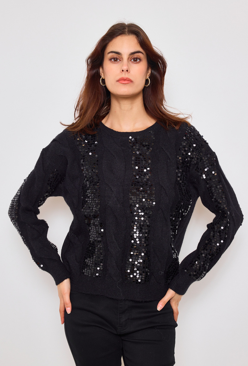 Wholesaler DIVA TEX KNITWEAR - Braided sweater with sequins