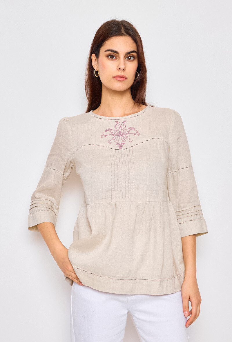 Grossista DIVA TEX LINEN - Blusa in lino al 100% con ricami