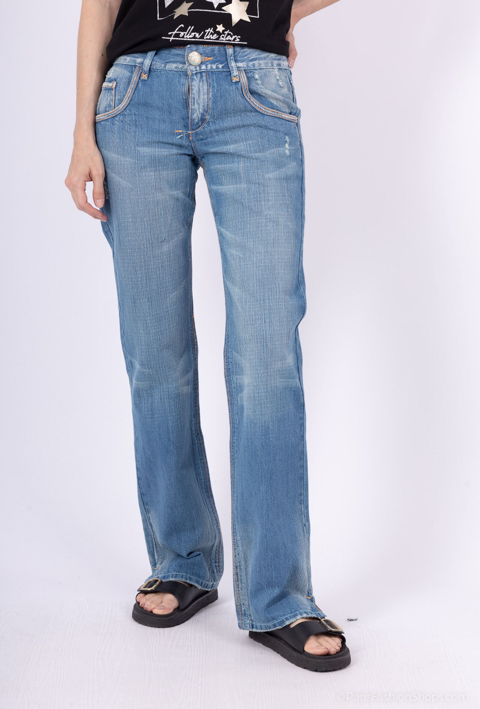 Grossista DIVA TEX DENIM - Jeans a gamba dritta, lavaggio vintage, blu chiaro, 100% cotone
