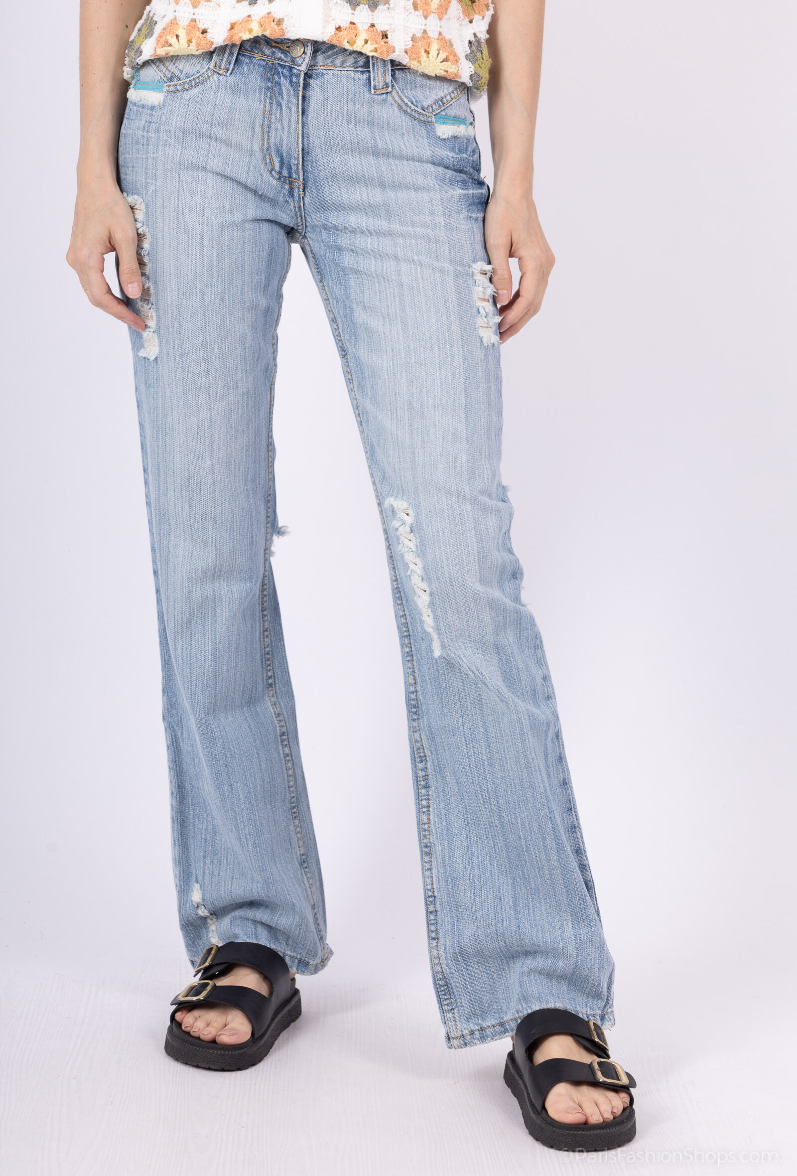 Grossista DIVA TEX DENIM - Jeans a gamba dritta, lavaggio vintage, blu chiaro, 100% cotone
