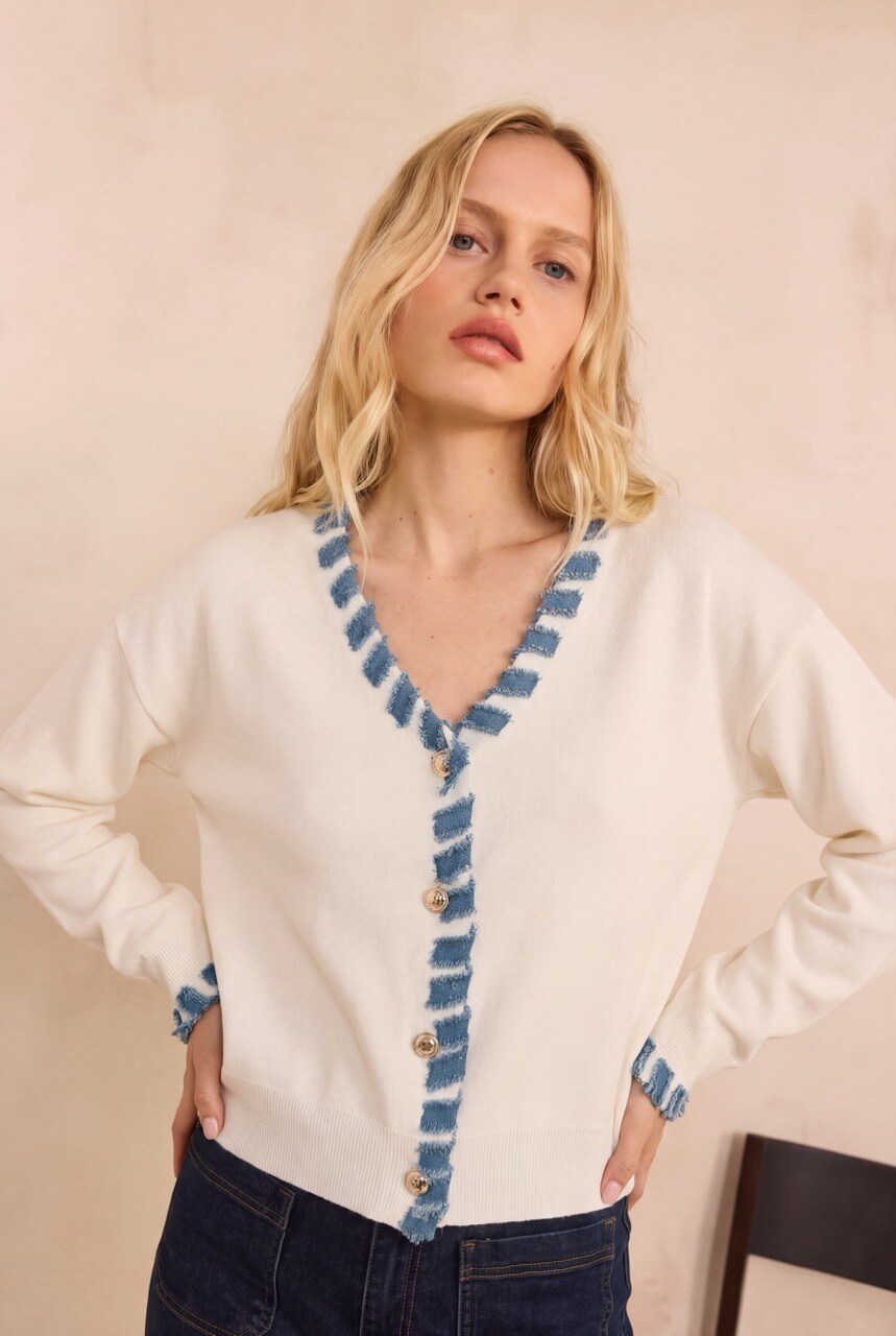 Grossiste DIVA TEX - Cardigan long avec détails denim contrastés