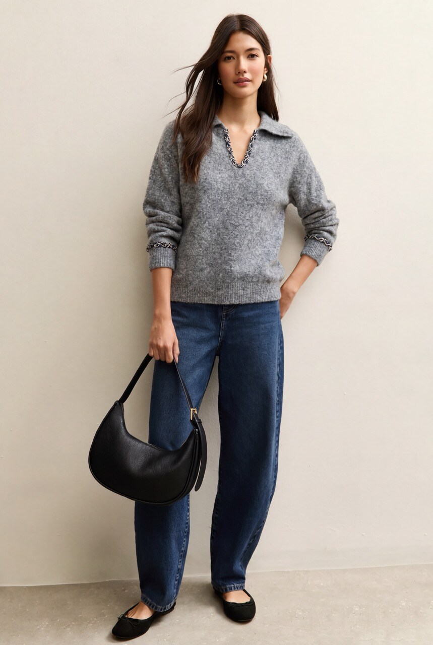 Grossiste DIVA TEX - Pull col polo avec détails sur col et manches