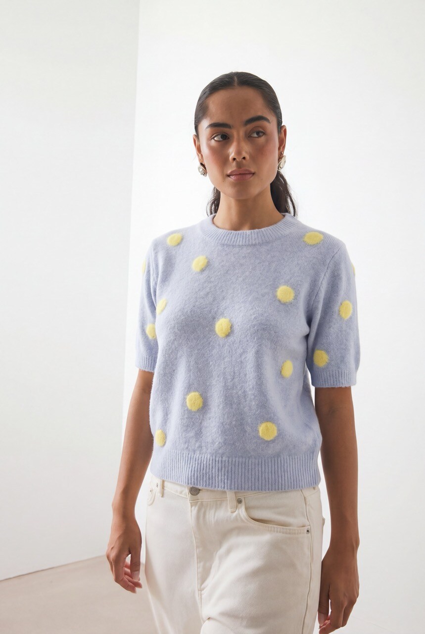 Grossiste DIVA TEX - Pull maille manches courtes motifs petits pois