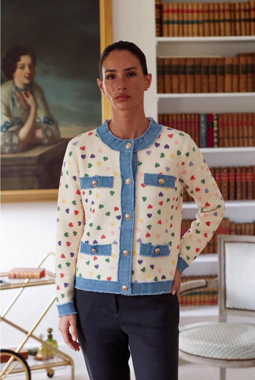 Grossiste DIVA TEX - Gilet en maille avec imprimé cœur et détail en denim