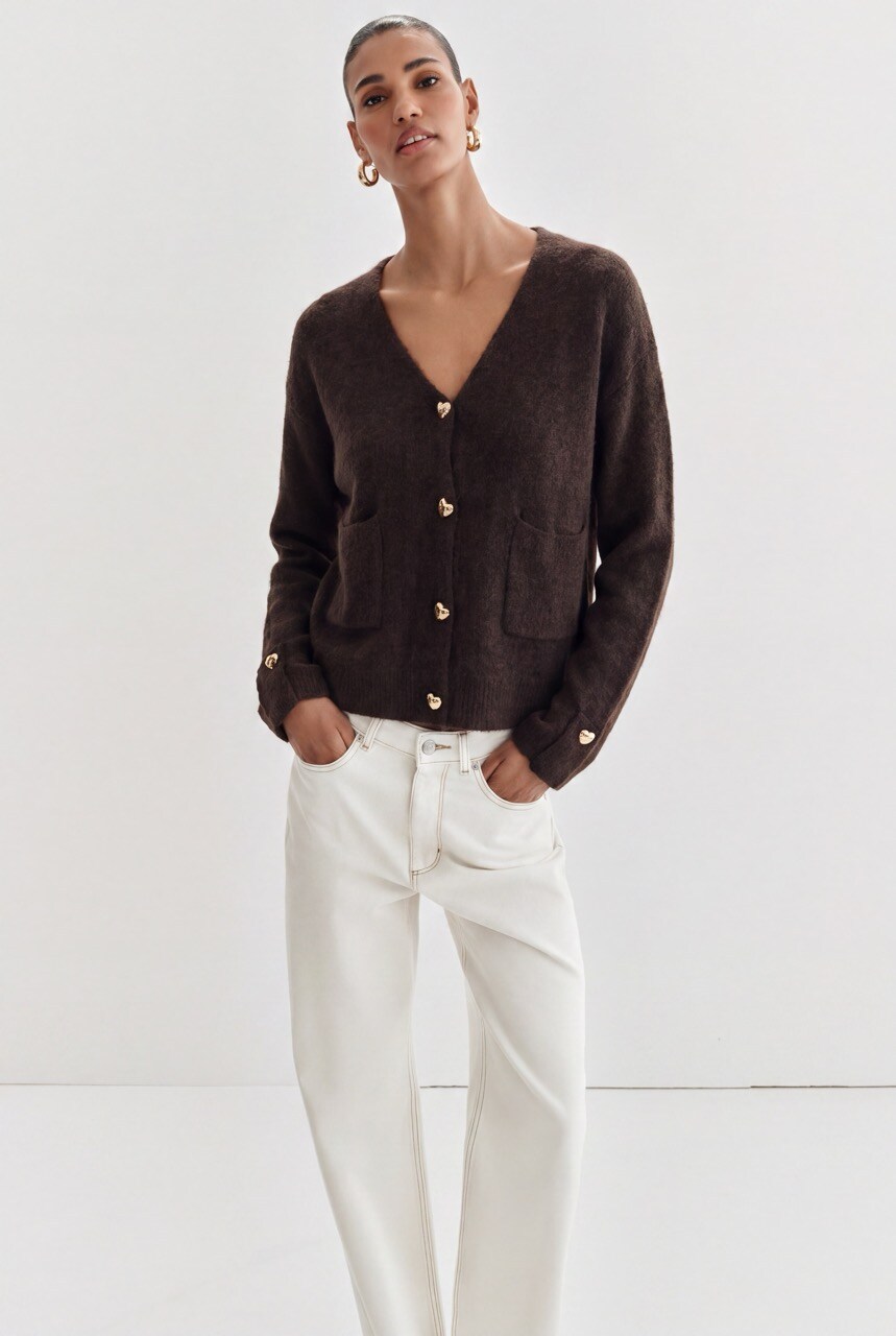 Grossiste DIVA TEX - Cardigan à double poche avec boutons cœur doré et détails manches