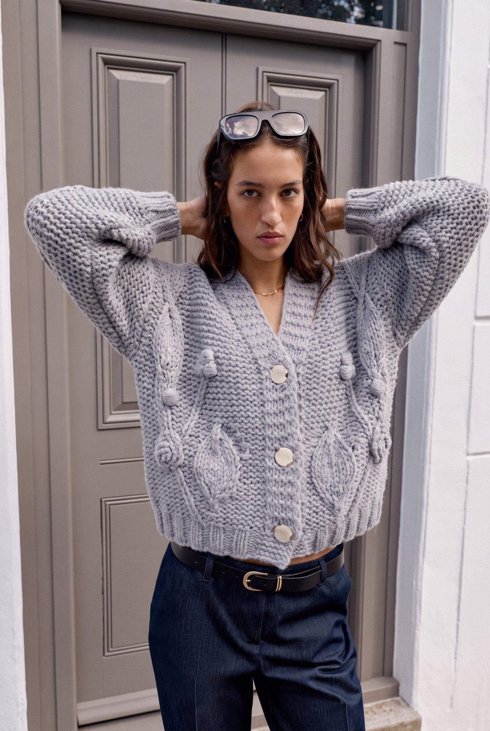 Grossista DIVA TEX - Cardigan a maglia con maniche a sbuffo