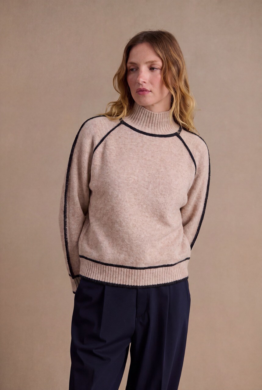 Grossiste DIVA TEX - Pull col cheminée avec coutures en relief